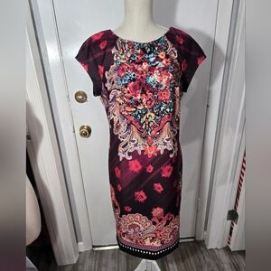ECI New York Midi Paisley And Floral Dress Red Sz 12